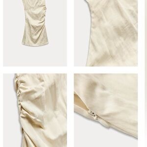Zara Cream Ruched Satin Pantsuit Jumpsuit